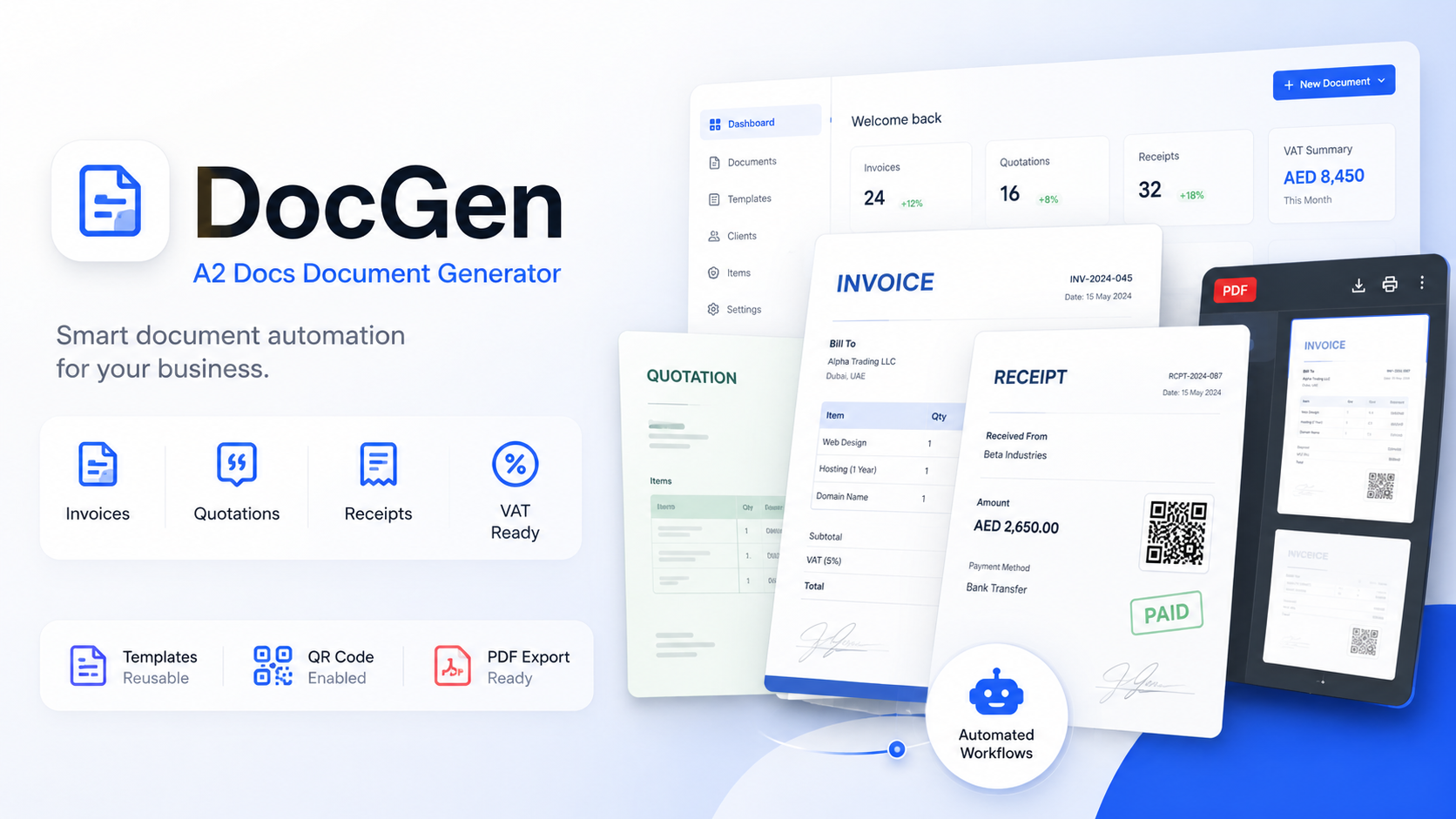 DocGen document builder and PDF preview UI